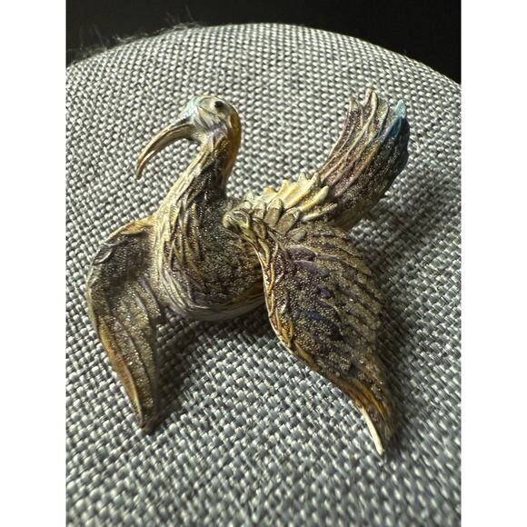 Vintage Brass Long Billed Bird Brooch Pin Whimsy Old Money Art To Wear Career - Picture 2 of 4